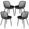 Modern Plastic Kitchen Chairs with Metal Legs and Lattice Back-Black