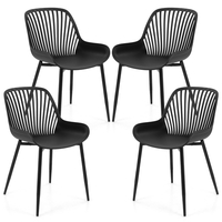 Modern Plastic Kitchen Chairs with Metal Legs and Lattice Back-Black