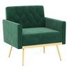Modern Velvet Accent Chair with Button Tufted Back and Golden Metal Legs-Green