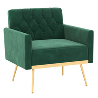 Modern Velvet Accent Chair with Button Tufted Back and Golden Metal Legs-Green