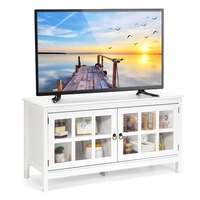 Modern Wooden TV Stand with Tempered Glass Doors for TVs up to 50