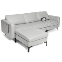 Modular L-shaped Sofa with Chaise,  Reversible Ottoman,  Built-in Socket-Light Grey