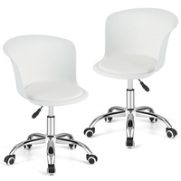 Office Desk Chair Set of 2 with Universal Rolling Casters-White