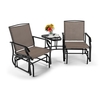 Outdoor Double Swing Glider Chair Set with Table and Umbrella Hole-Brown