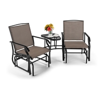 Outdoor Double Swing Glider Chair Set with Table and Umbrella Hole-Brown
