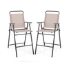 Outdoor Folding Bar Chair Set of 2 with Backrest Armrests Footrest-Beige