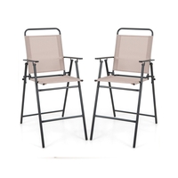 Outdoor Folding Bar Chair Set of 2 with Backrest Armrests Footrest-Beige