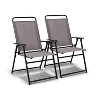 Outdoor Folding Sling Chairs Set of 2 for Balcony,  Garden,  Poolside-Grey