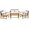 Outdoor Mix Brown Rattan Set with Acacia Wood Frame and Back Cushions-White