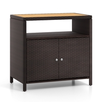 Outdoor Rattan Storage Cabinet Sideboard Buffet Cabinet-Brown