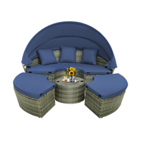 Outdoor Round Daybed with Retractable Canopy for Backyard,  Poolside,  Lawn-Navy