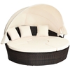 Outdoor Round Daybed with Waterproof Removable Cushions and Height Adjustable Coffee Table-White