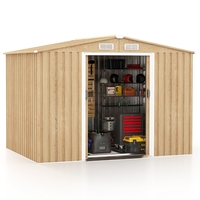 Outdoor Storage Shed with Tilted Roof,  4 Air Vents,  Lockable Sliding Doors and Built-in Ramp-Natural