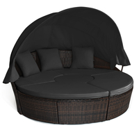 Outdoor Wicker Daybed,  Patio Round Sectional Furniture Set-Black