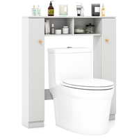 Over The Toilet Storage Cabinet with 2 Open Compartments 4 Adjustable Shelves-White