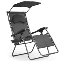 Oversized Folding Zero Gravity Recliner with Adjustable Canopy Shade-Black