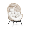 Oversized Wicker Egg Style Chair with Cushions and Headrest-White