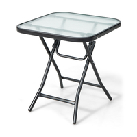 Patio Bistro Table Square Glass Side Table with Rustproof Frame