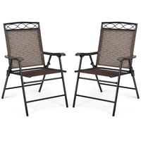Patio Folding Chairs Set of 2 with Armrest for Garden Backyard