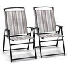 Patio Folding Chairs Set of 2 with Metal Frame and Armrest-Grey