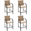 Patio Rattan Bar Stools Set of 4 with Soft Cushions High Backrest