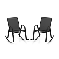 Patio Rocking Chair Set of 2 with Breathable Fabric Seat-Black
