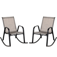 Patio Rocking Chair Set of 2 with Breathable Fabric Seat-Brown