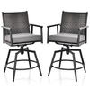 Patio Swivel Bar Stools Set of 2 with PE Rattan Back and Metal Frame-Black