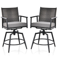 Patio Swivel Bar Stools Set of 2 with PE Rattan Back and Metal Frame-Black