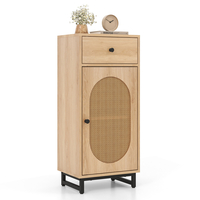 PE Rattan Storage Cabinet with Adjustable Foot Pads and Anti-toppling Kit-Natural