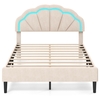 Platform Bed with Adjustable Petal Headboard and Wooden Slats Support-Double Size