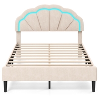 Platform Bed with Adjustable Petal Headboard and Wooden Slats Support-Double Size