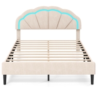 Platform Bed with Adjustable Petal Headboard and Wooden Slats Support-King Size