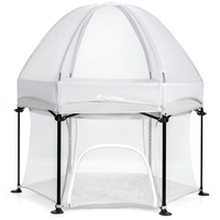 Portable Baby Playpen with Breathable Mesh and Removable Canopy-Grey