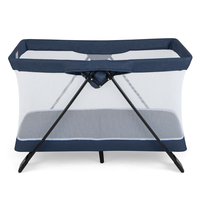 Portable Baby Travel Crib with Removable Mattress and Washable Cover-Navy