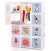 Portable Children Wardrobe with 12 Cubes and 2 Clothes Hanging Section-White