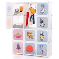 Portable Children Wardrobe with 12 Cubes and 2 Clothes Hanging Section-White