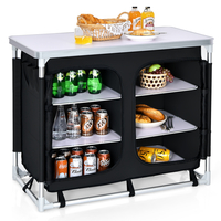 Portable Outdoor Camping Cooking Table with Storage Organiser-Black