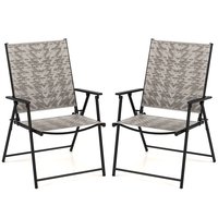 Set of 2 Patio Folding Chairs with Armrests-Grey