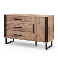 Sideboard Buffet Cabinet with 3 Drawers and 1 Door and 1 Adjustable Shelf-Rustic Brown