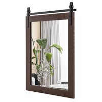 Wall Mounted Mirror with Solid Wood Frame and Metal Bracket-Walnut