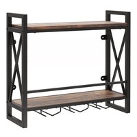 Wall Mounted Wine Rack with 2-Tier Shelves and 3 Glass Holders