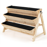 Wooden 3-Tier Vertical Garden Bed with Legs Storage Shelfand and 2 Hooks