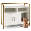 Wooden Cat Litter Box Enclosure with Compartments and Scratching Board-White