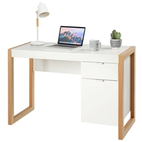 Wooden Computer Desk with Drawer and Cabinet for Home Office-White