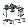 Wooden Industrial L-Shaped Desk with Storage Shelves-Black