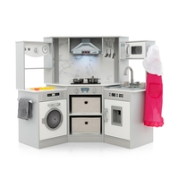 Wooden Kids Play Kitchen Corner with Lights and Water Circulation System-Grey