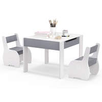 Wooden Kids Table and Chair Set with Hidden Storage-Gray & White