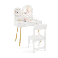 Wooden Kids Vanity Set with Lighted Mirror,  Hooks and Storage Drawers-White
