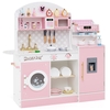 Wooden Kitchen Playset with Clock and Microwave-Pink